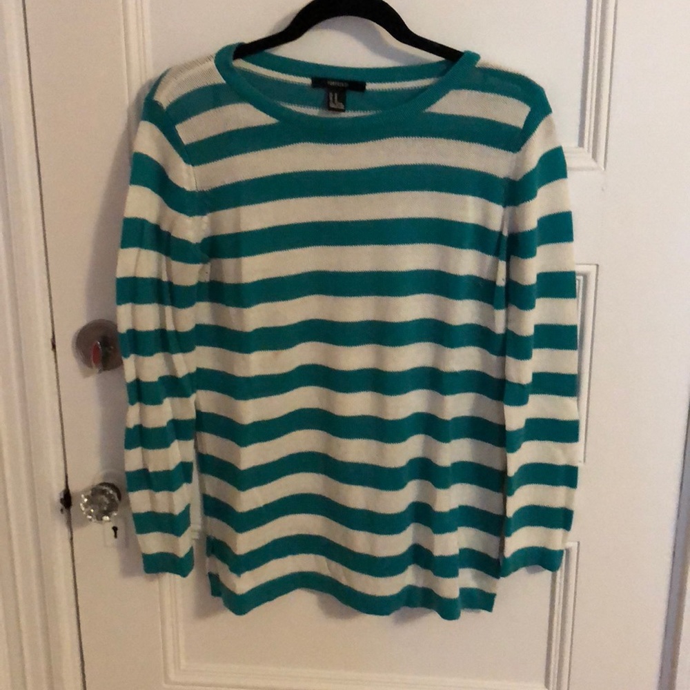 Turquoise and White Striped Sweater